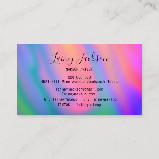 トレンディーユニークピンクブルーグリーン抽象芸術波 名刺 (裏面)