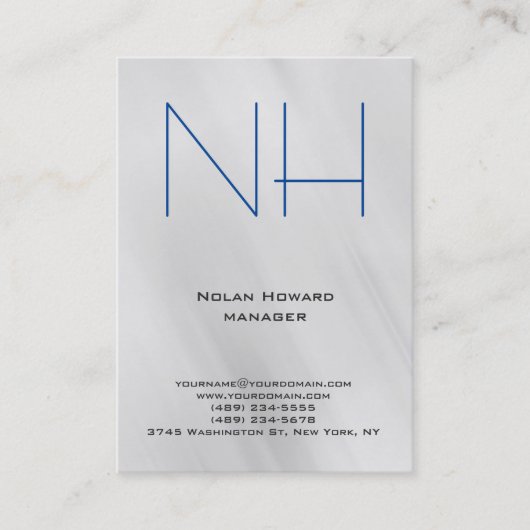 トレンディーユニークプレーンシンプルグレイ・ブルー・モノグラム 名刺 (正面)