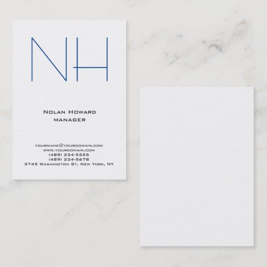 トレンディーユニークプレーンシンプルブルーホワイトモノグラム 名刺 (正面/裏面)