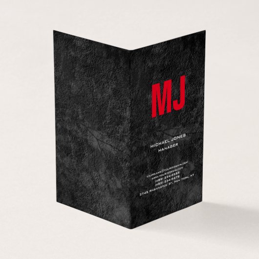 トレンディーユニーク灰色の縦巨大な赤モノグラム 名刺 (外部)