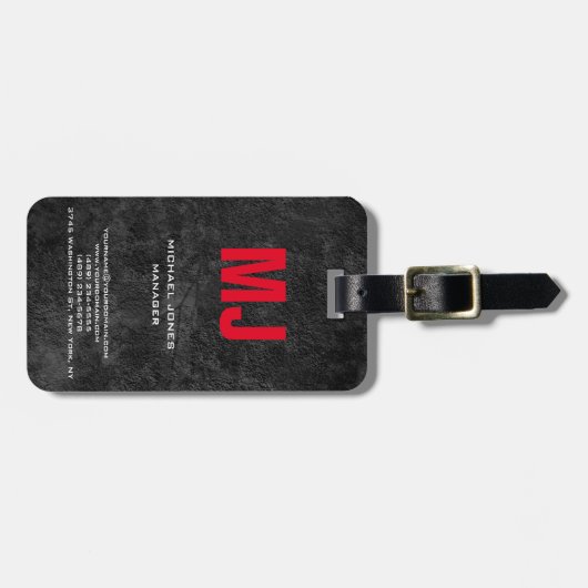 トレンディーユニーク灰色の縦赤モノグラム ラゲッジタグ (正面横)
