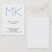 トレンディーユニーク白シンプル青モノグラム 名刺 (正面/裏面)