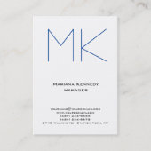 トレンディーユニーク白シンプル青モノグラム 名刺 (正面)