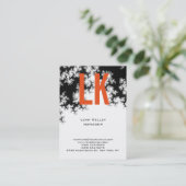 トレンディーユニーク花柄オレンジホワイトモノグラム 名刺 (スタンド正面)