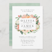 トレンディーユーカリプトゥスピーチウォーターカラーフローラ結婚ズ 招待状 (正面/裏面)