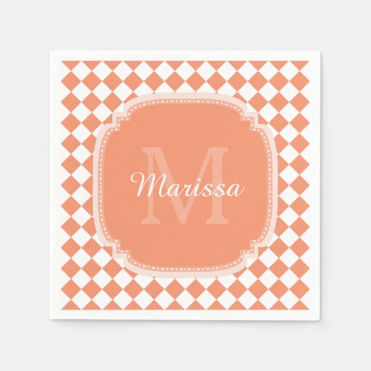トレンディーライトオレンジモノグラムの調の名前 スタンダードカクテルナプキン (正面)
