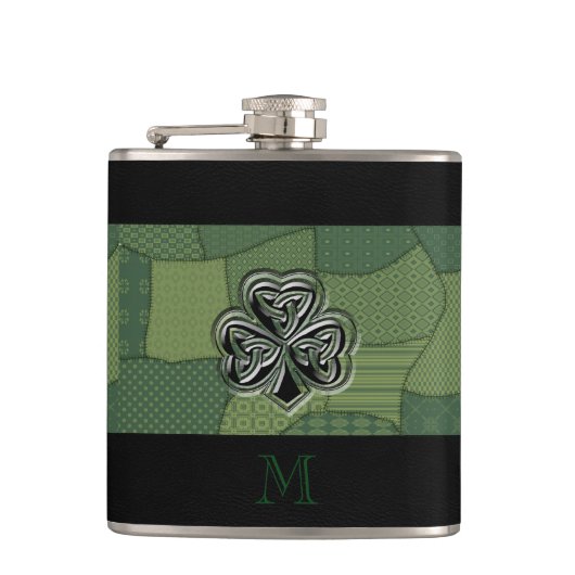 トレンディーラッキーエレガントアイリッシュシャムロックパッチワーク フラスク (正面)