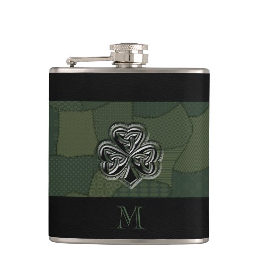トレンディーラッキーエレガントアイリッシュシャムロックパッチワーク フラスク (正面)