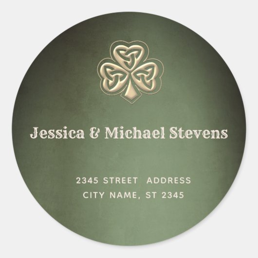 トレンディーラッキーエレガントアイリッシュシャームロック差出人住所 ラウンドシール (正面)
