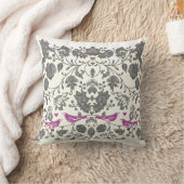 トレンディーラディアントパープルとグレーのヴィンテージフローラバード クッション (ブランケット)