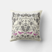 トレンディーラディアントパープルとグレーのヴィンテージフローラバード クッション (裏面)