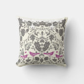 トレンディーラディアントパープルとグレーのヴィンテージフローラバード クッション (正面)