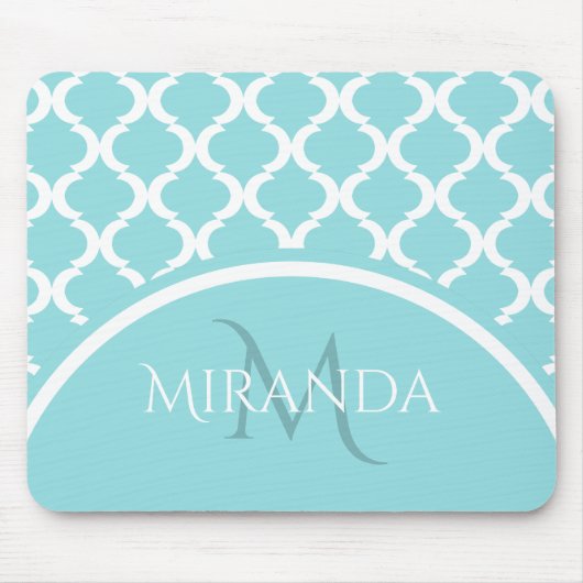 トレンディーラージアクアクローバーモノグラムアンドネーム マウスパッド (正面)