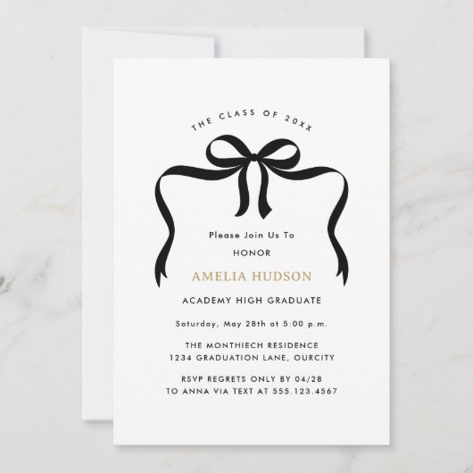 トレンディーリボン写真卒業パーティー 招待状 (正面)