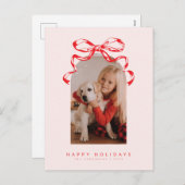 トレンディーリボン弓アーチ写真ホリデー/クリスマス シーズンポストカード (正面/裏面)