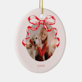 トレンディーリボンbow写真ホリデー/クリスマス セラミックオーナメント (右)