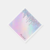 トレンディーレインボーグリッタードリップホログラフィック スタンダードカクテルナプキン (角)