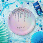 トレンディーレインボーグリッタードリップホログラフィック ペーパープレート (パーティー)