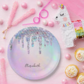 トレンディーレインボーグリッタードリップホログラフィック ペーパープレート (パーティー)