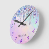 トレンディーレインボーグリッタードリップホログラフィック ラウンド壁時計 (傾斜)