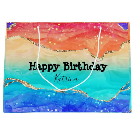 トレンディーレインボーグリッター ラージペーパーバッグ (正面)