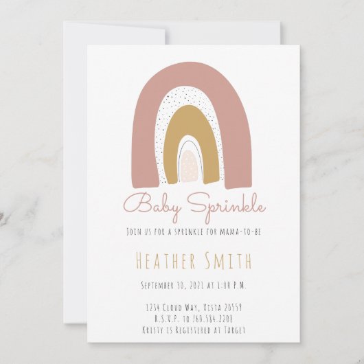 トレンディーレインボーテーマ赤面マスタードピンクスプリンクル 招待状 (正面)