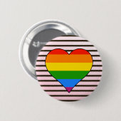 トレンディーレインボーハートとデザイナーストライプのカスタム 缶バッジ (正面&裏面)