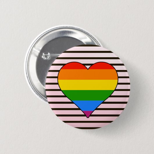 トレンディーレインボーハートとデザイナーストライプのカスタム 缶バッジ (正面&裏面)