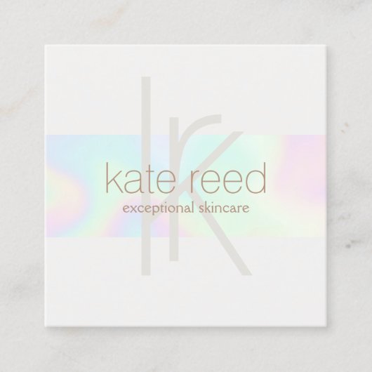トレンディーレインボーホログラフィックモノグラムストライプ スクエア名刺 (正面)