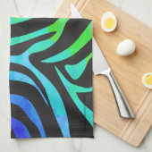 トレンディーレインボー&ブラックゼブラアニマルプリントオンエレ キッチンタオル (四つ折り)
