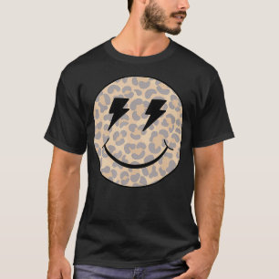 トレンディーレオパードスマイリーフェイス稲妻ボルト Tシャツ