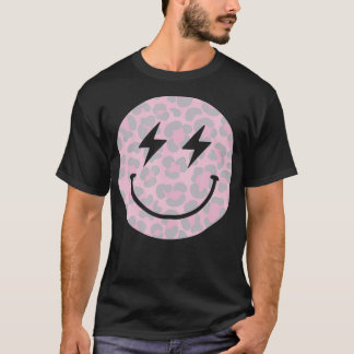 トレンディーレオパードスマイリーフェイス稲妻ボルト Tシャツ