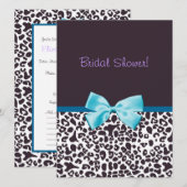トレンディーレオパードプリントとブルーリボンブライダルシャワー 招待状 (正面/裏面)