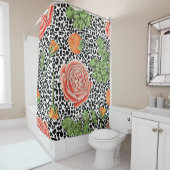 トレンディーレオパードプリントシックオレンジバラフローラ シャワーカーテン (インサイチュ)