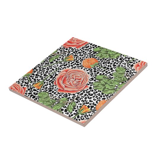 トレンディーレオパードプリントシックオレンジバラフローラ タイル (側面)