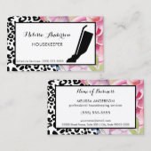 トレンディーレオパードプリントフローラハウスキーパー&バキューム 名刺 (正面/裏面)