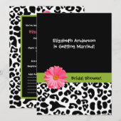 トレンディーレオパードプリント&ピンクデイジーブライダルシャワー 招待状 (正面/裏面)