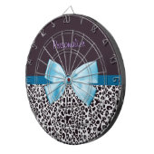 トレンディーレオパード印刷と名前の付いた青いリボン ダーツボード (正面右)