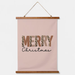 トレンディーレオパード色ブロックボーホメリークリスマス 吊り下げ型タペストリー