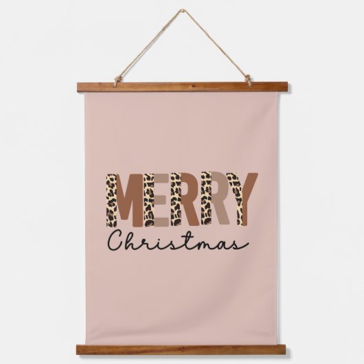 トレンディーレオパード色ブロックボーホメリークリスマス 吊り下げ型タペストリー (正面)