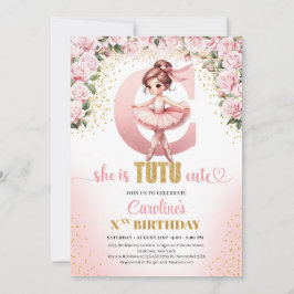 トレンディーレターCモノグラムバレリーナ女の子の誕生日 招待状