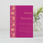 トレンディーレッドおよび金ゴールドデザイン結婚式招待状 (スタンド正面)