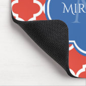 トレンディーレッドクローバーブルーモノグラムアンドネーム マウスパッド (コーナー)