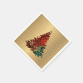 トレンディーレッドグリーンウォーター色ツリー金ゴールドクリスマス スタンダードカクテルナプキン (角)