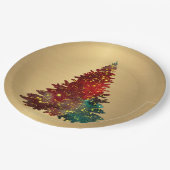 トレンディーレッドグリーンウォーター色ツリー金ゴールドクリスマス ペーパープレート (アングル)