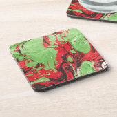 トレンディーレッドグリーン抽象芸術モダンテンプレート コースター (左側)