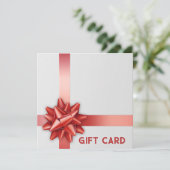 トレンディーレッドサテンリボンギフトボウホワイトギフトカード (スタンド正面)