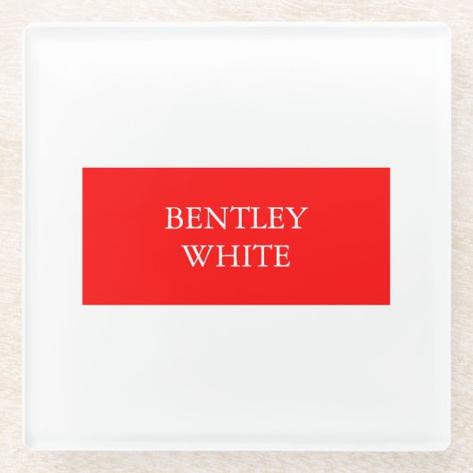 トレンディーレッドスタイリッシュホワシンプルイトの名前 ガラスコースター (正面)