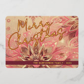 トレンディーレッドピンク抽象芸術スノーフレークフローラアート金ゴールド 箔シーズンカード (正面)