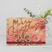 トレンディーレッドピンク抽象芸術スノーフレークフローラアート金ゴールド 箔シーズンカード (立ち正面)